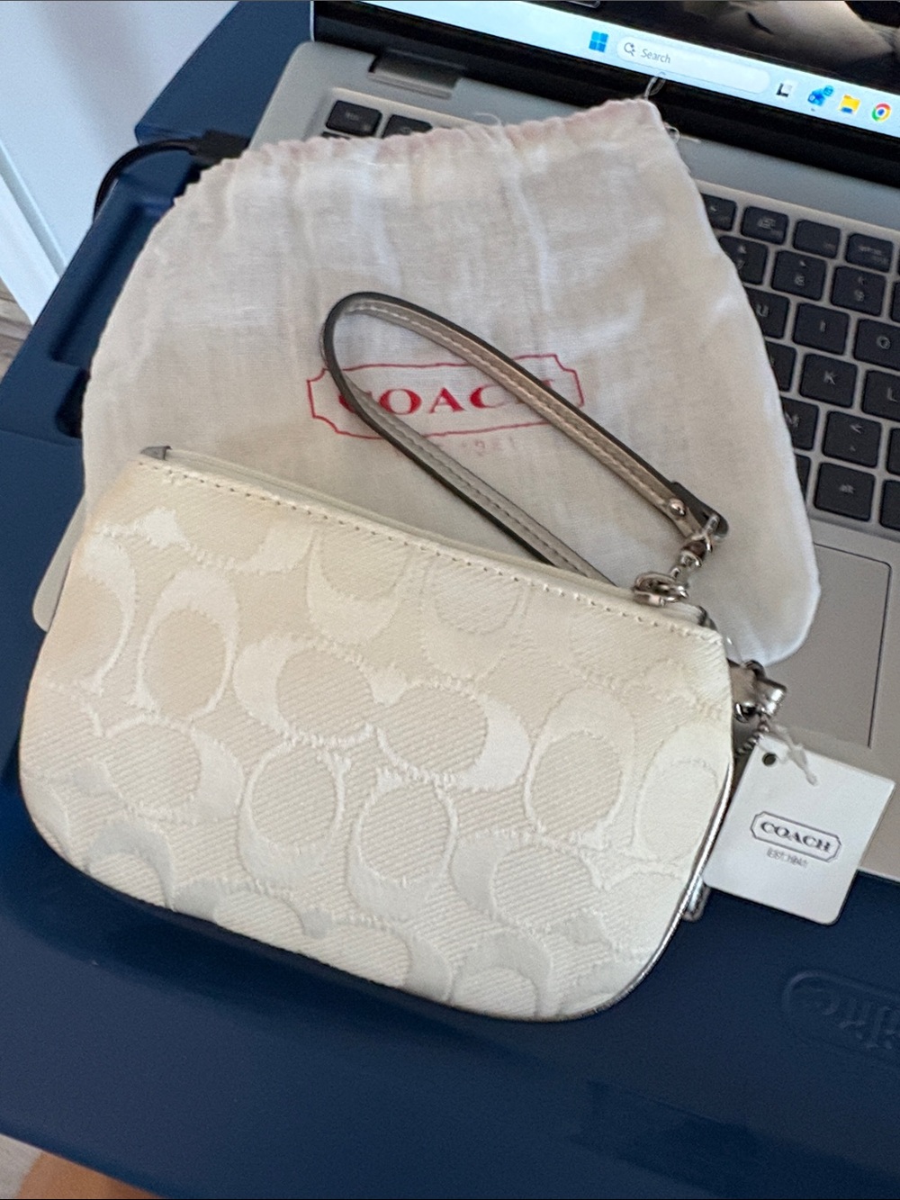Coach Cream Signature Wristlet